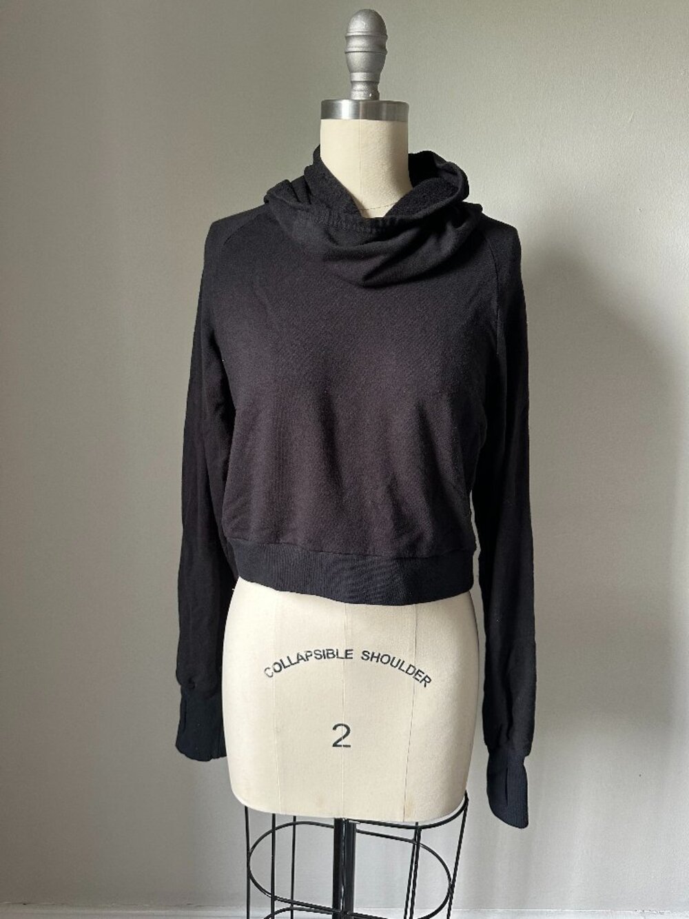Wulfka Black Cowl Neck Cropped Sweatshirt XS | Made in Chicago Tencel Pullover